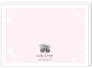 Achterkant liefdeskaart memories met daarop een kleine afbeelding van twee olifantjes