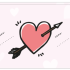 Voorkant "voor altijd" liefdeskaart met daarop een groot hart met pijl erdoor en twee invul mogelijkheden voor namen