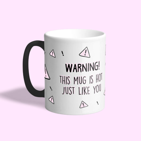 Magic mok met Valentijnstekst 'Warning! This mug is hot, just like you'