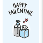 Voorkant Valentijnskaart Man met daarop de tekst 'Happy Failentine' met een pompje glijmiddel en tissues