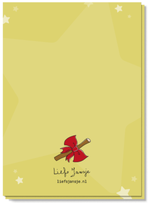 Achterkant A6 kaart met de illustratie van een zoethoutje met een strik