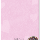 Achterkant blauwe wenskaart met een illustratie van een beschuitje met roze muisjes.